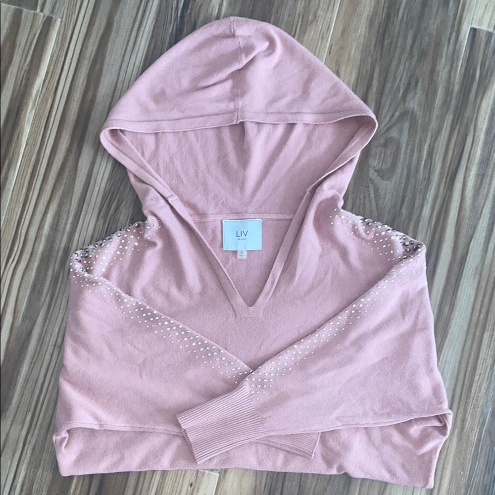 Pink Embellished Women's Hoodie - 3 Quarter Sleeve